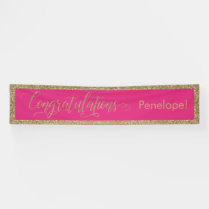 Congratulations Typography Gold Glitter Hot Pink Banner