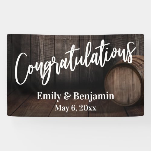 Congratulations Typography Wooden Barrel Banner