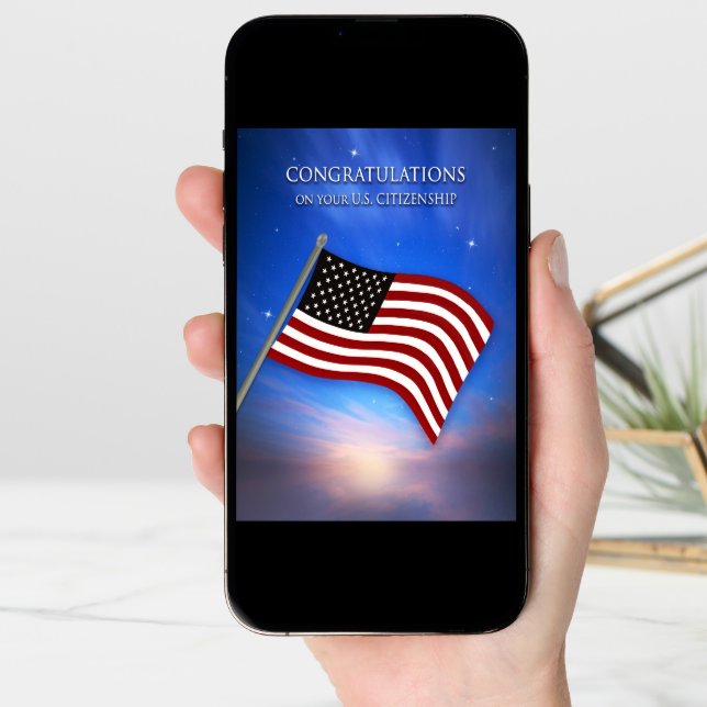 Congratulations, U.S. CITIZENSHIP,  American Flag Card (Front Digital)