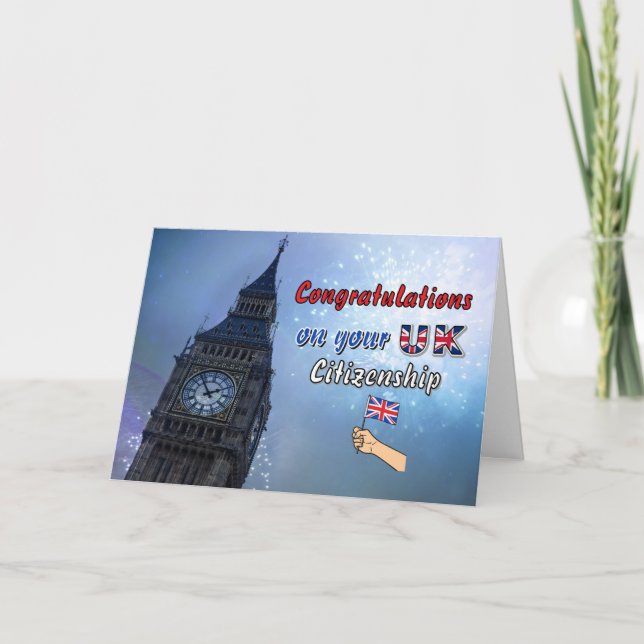Congratulations UK Citizenship Big Ben Fireworks Card (Front)