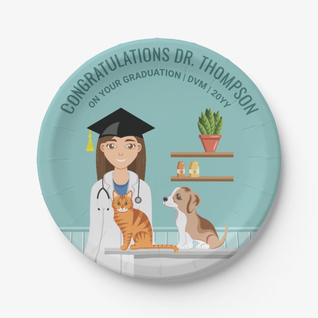 Congratulations Veterinarian Doctor DVM Graduation Paper Plates (Front)