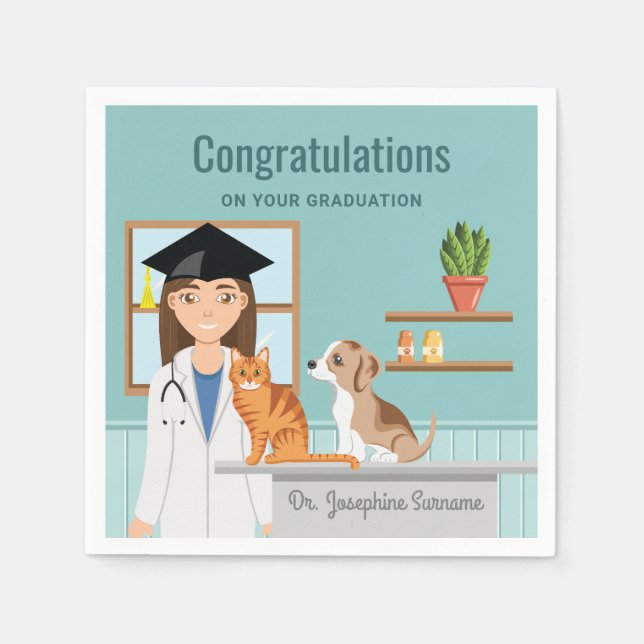 Congratulations Veterinarian Vet DVM Graduation Napkins (Front)