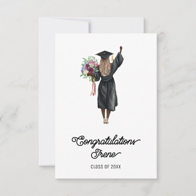 Congratulations Watercolor Dark Skin Girl Flowers (Front)