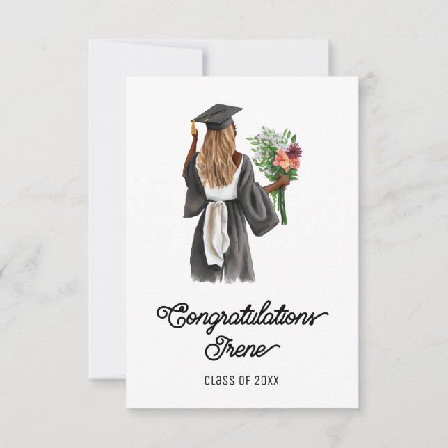 Congratulations Watercolor Dark Skin Girl Flowers (Front)