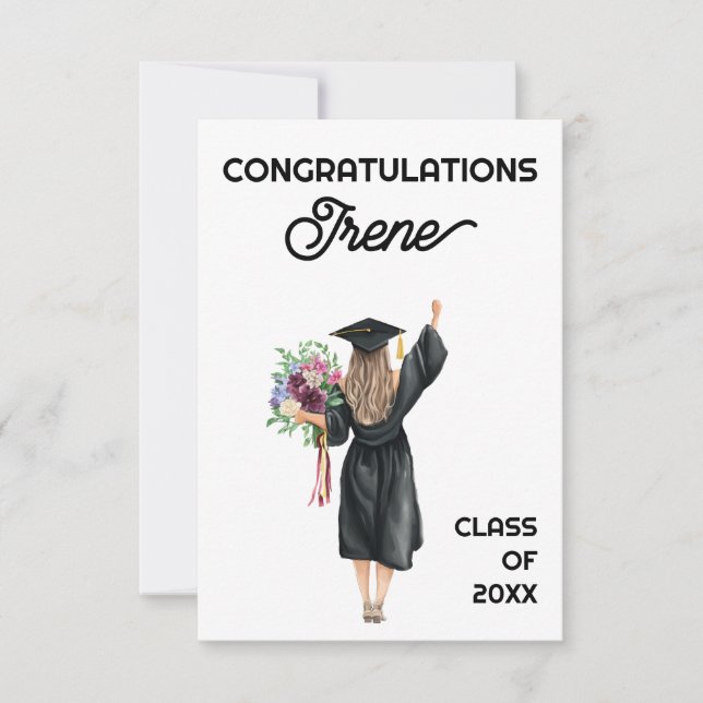 Congratulations Watercolor Graduate Girl Flowers  (Front)