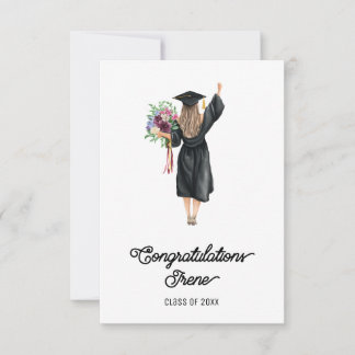 Congratulations Watercolor Graduate Girl Flowers 