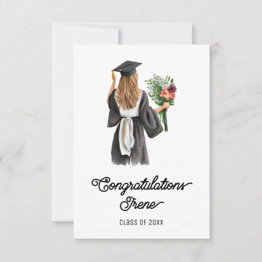 Congratulations Watercolor White Skin Girl Flowers