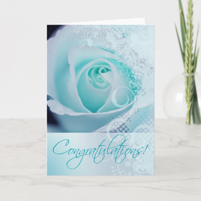 Congratulations Wedding Bridal Lace Rose (aqua) Holiday Card (Front)