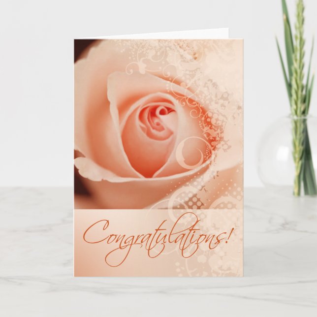 Congratulations Wedding Bridal Lace Rose (peach) Holiday Card (Front)