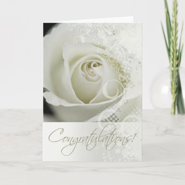 Congratulations Wedding Bridal Lace Rose (white) Holiday Card (Front)
