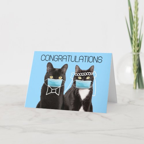 Congratulations Wedding Cats in Covid_19 Face Mask Card
