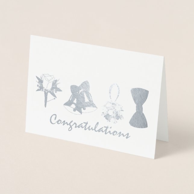 Congratulations Wedding Engagement Bell Flower Bow Foil Card (Front)