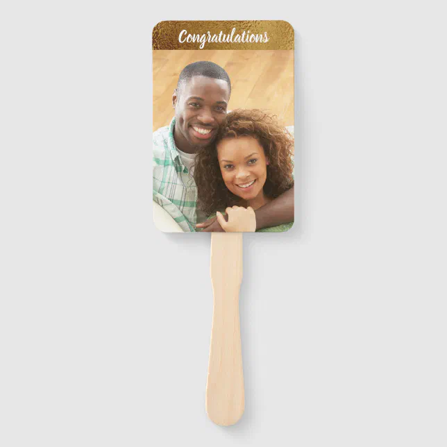 Congratulations Wedding Engagement Photo Faux Gold Hand Fan | Zazzle
