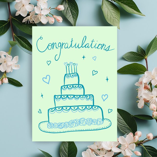 Congratulations Wedding Engagement Sketch Doodle  Card (Congratulations Wedding Engagement Sketch Doodle Card Wedding Cake Cute Charming Whimsical)
