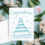 Congratulations Wedding Engagement Sketch Doodle  Postcard<br><div class="desc">Sweet drawing of a pretty cake to congratulate someone on their wedding or engagement! Click "edit using design tool" to adjust the fonts, colors and placements. You can change the background color too or check my shop for more color options. Customize with your own text. Check my shop for more...</div>