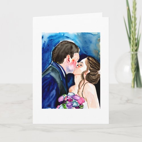 Congratulations  Wedding Kiss Watercolor Art Card