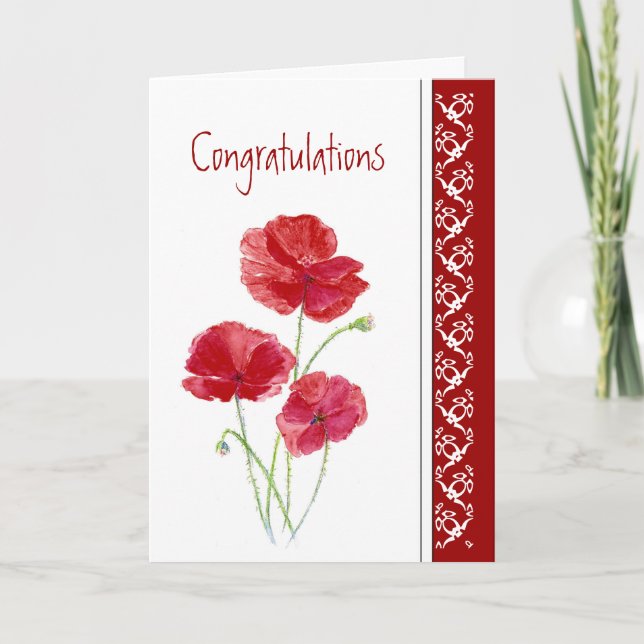Congratulations Wedding Red Poppies Garden Flowers Card (Front)