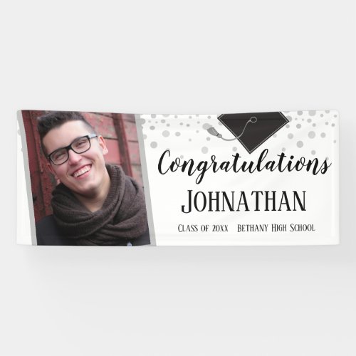 Congratulations White Confetti Photo Graduation Banner