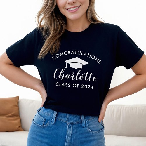 Congratulations White Script Name Graduation T_Shirt