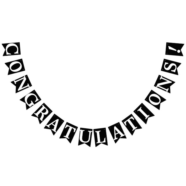 CONGRATULATIONS, White Text On Black Bunting Flags (All)