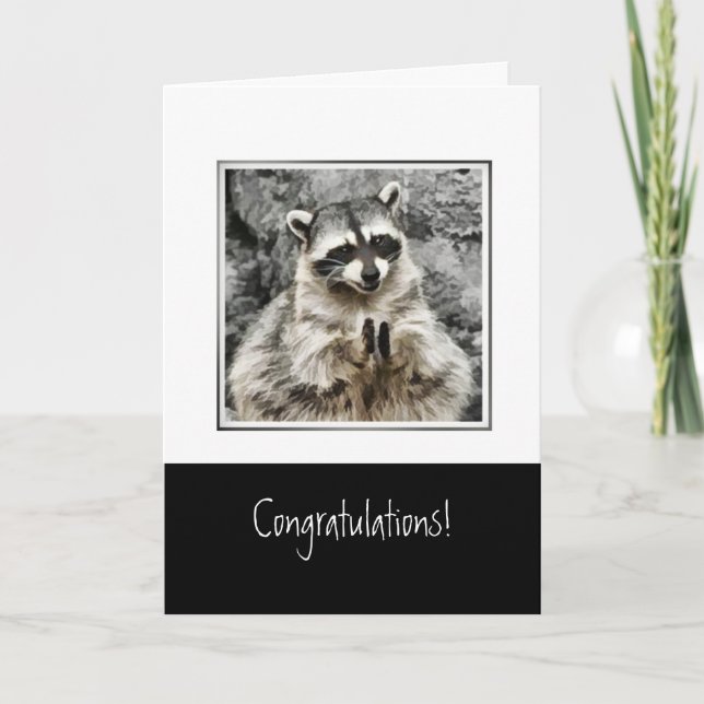 Congratulations with Funny Clapping Raccoon Pet Holiday Card (Front)