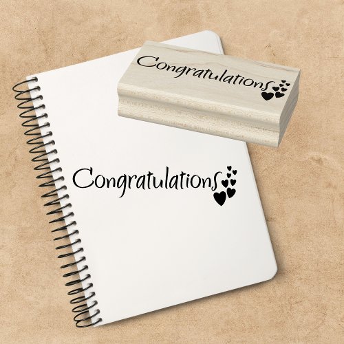 Congratulations with Hearts Rubber Stamp