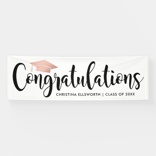 Congratulations With Rose Gold Cap | Graduation Banner