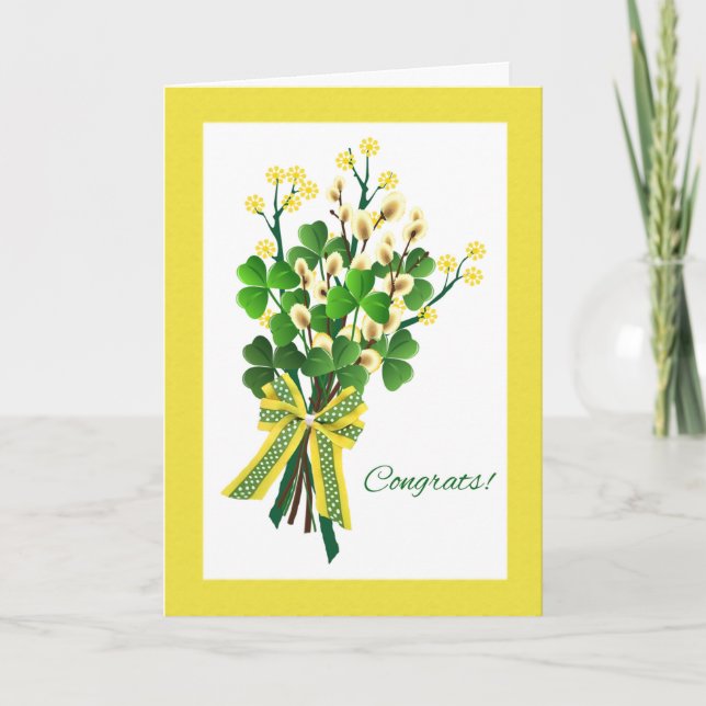 Congratulations with Spring Shamrocks and Flowers Card (Front)