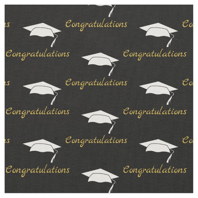 Congratulations with White Graduate's Cap on Black Fabric (Close Up)
