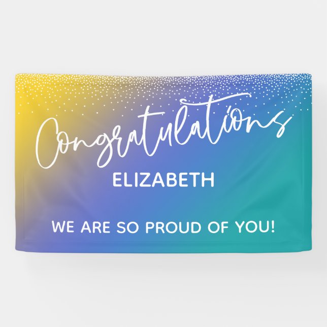 Congratulations Yellow, Blue & Teal Ombre Banner (Horizontal)