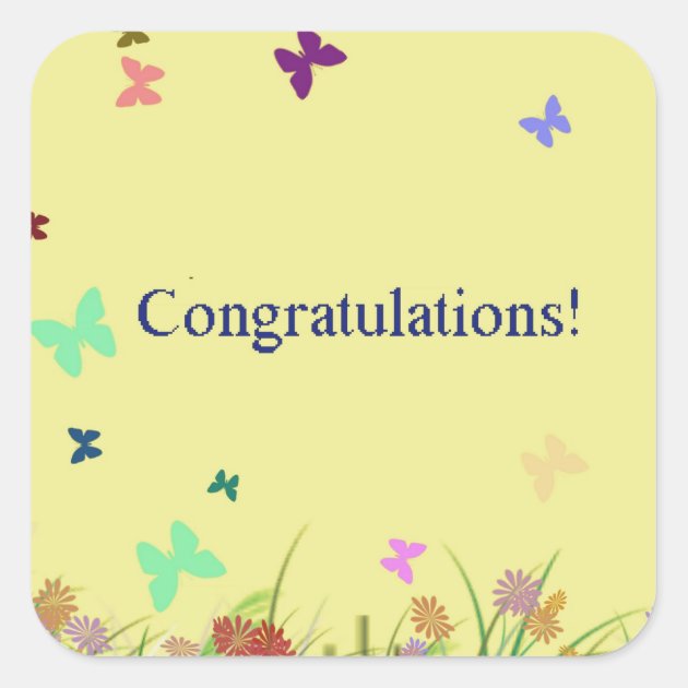 Congratulations  Yellow Butterfly Background Square Sticker