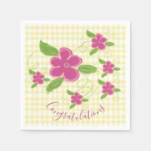 Congratulations Yellow Plaid Pink Floral Napkins