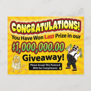 Congratulations You Have Won Last Prize - Funny Postcard
