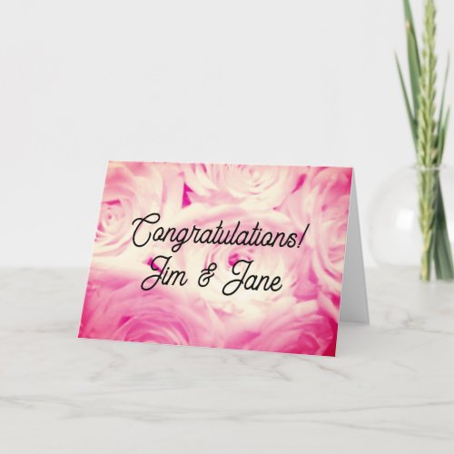 Congratulatory wedding card with pink rose flowers