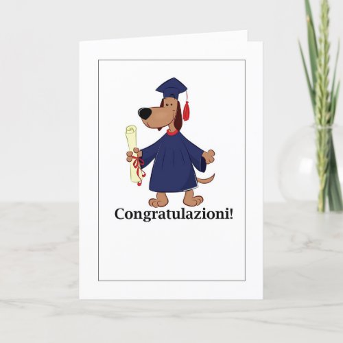 Congratulazioni _ Graduation Dog Cap and Gown Holiday Card