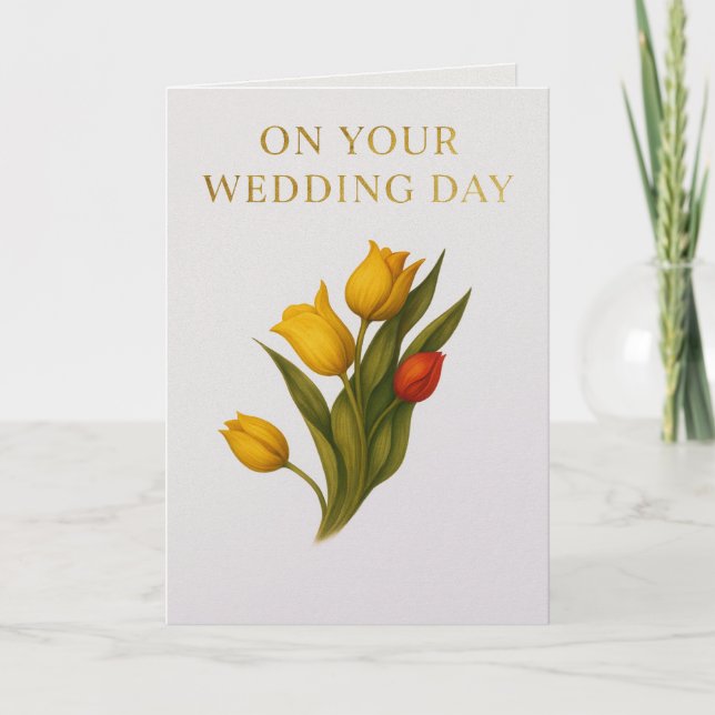 Congrautlations Tulip Flowers Wedding Card  (Front)