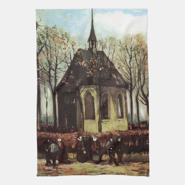Congregation at Church, Nuenen by Vincent van Gogh Kitchen Towel (Vertical)