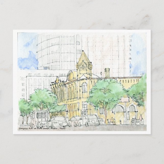 Congress Ave. at Forth Street, Austin, Texas Postcard (Front)