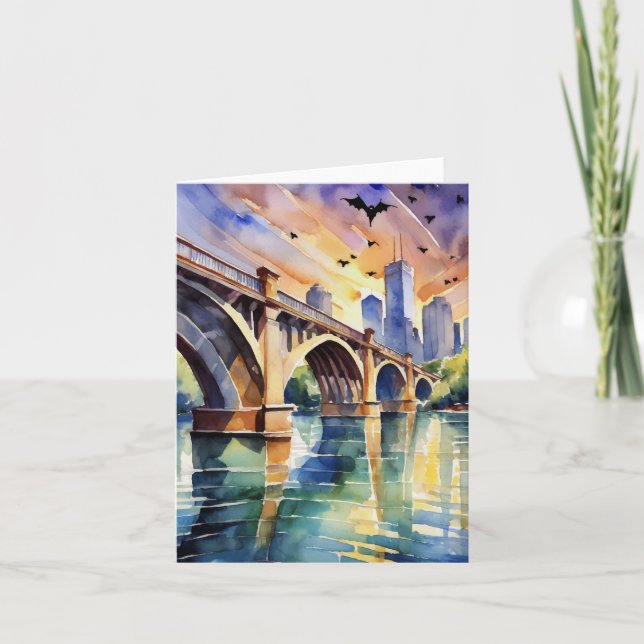 Congress Avenue Bridge Austin Texas Watercolor Card (Front)