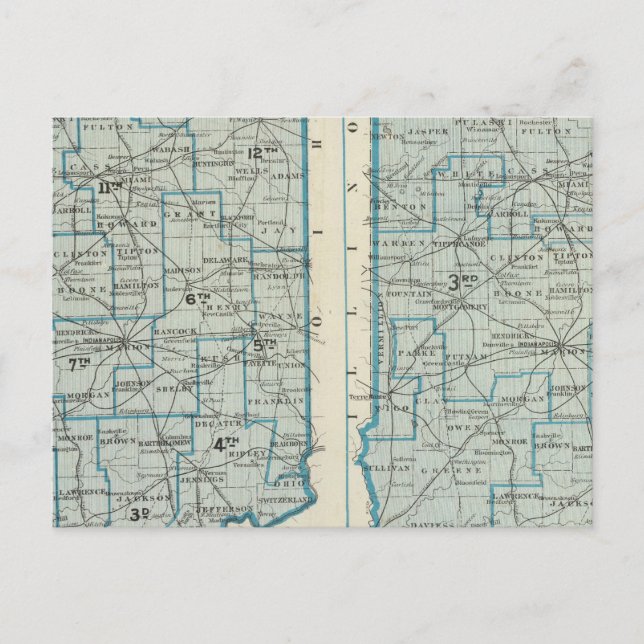 Congressional districts Judicial districts Indiana Postcard (Front)