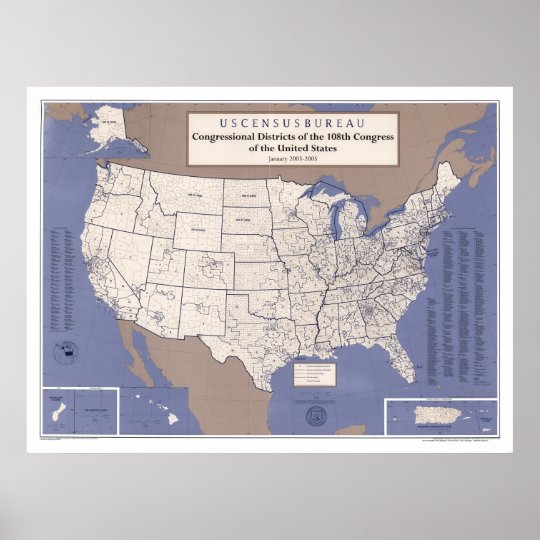 Congressional Districts Of USA Map Poster | Zazzle.com