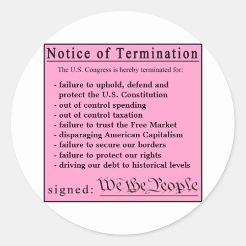 Congressional Pink Slip stickers