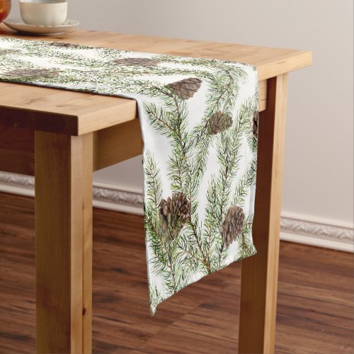Conifer fir twigs and cones short table runner