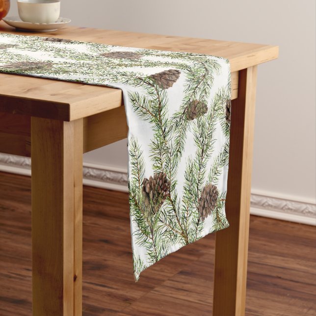 Conifer, fir twigs and cones short table runner (In Situ)