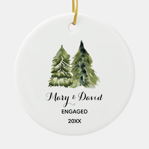 Conifer Trees Rustic Modern Engaged Ornament Gift