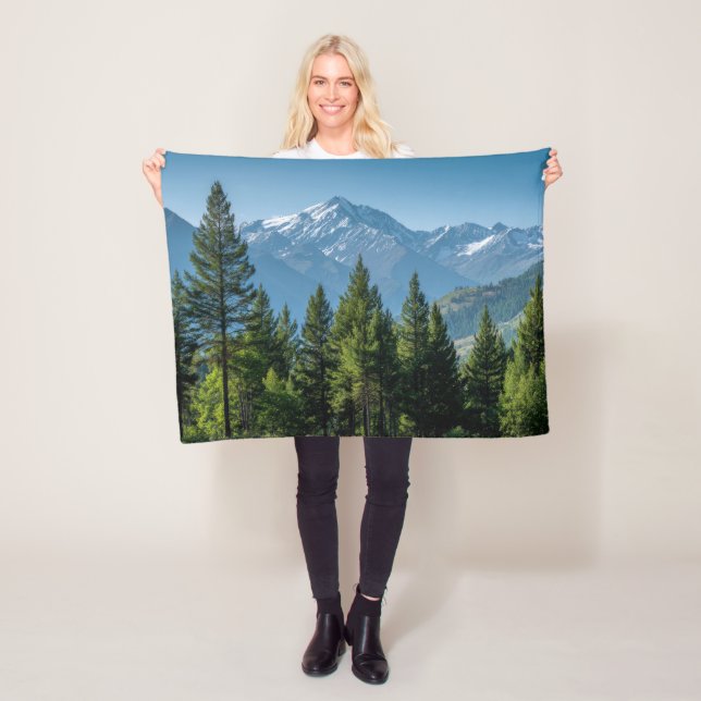 Coniferous Trees with Mountain Background Fleece Blanket (In Situ)