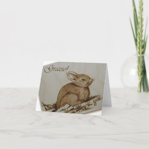 Coniglietto - Grazie! - Pyrography Letterpress Thank You Card