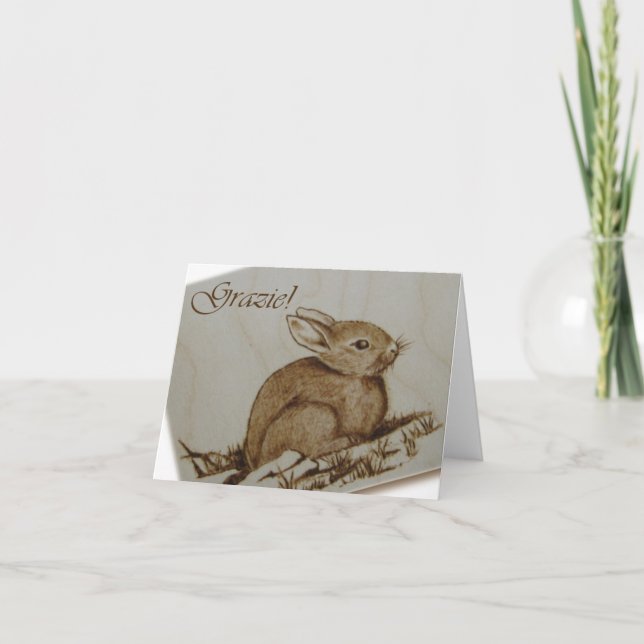 Coniglietto - Grazie! - Pyrography Letterpress Thank You Card (Front)