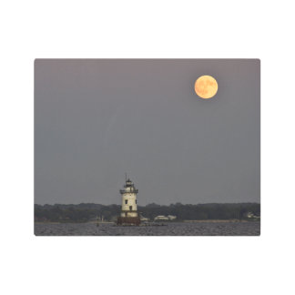 Conimicut Point Lighthouse Harvest Moon Metal Print