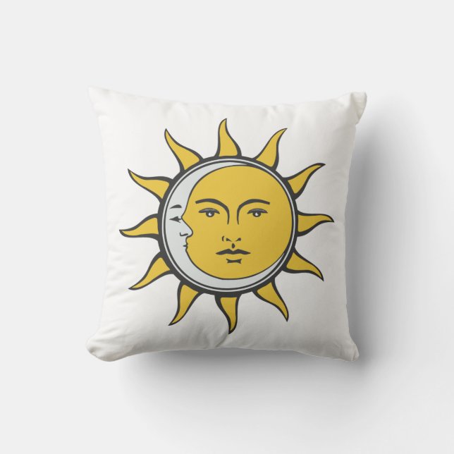 Conjunction of Golden Sun and Silver Moon on White Throw Pillow (Front)